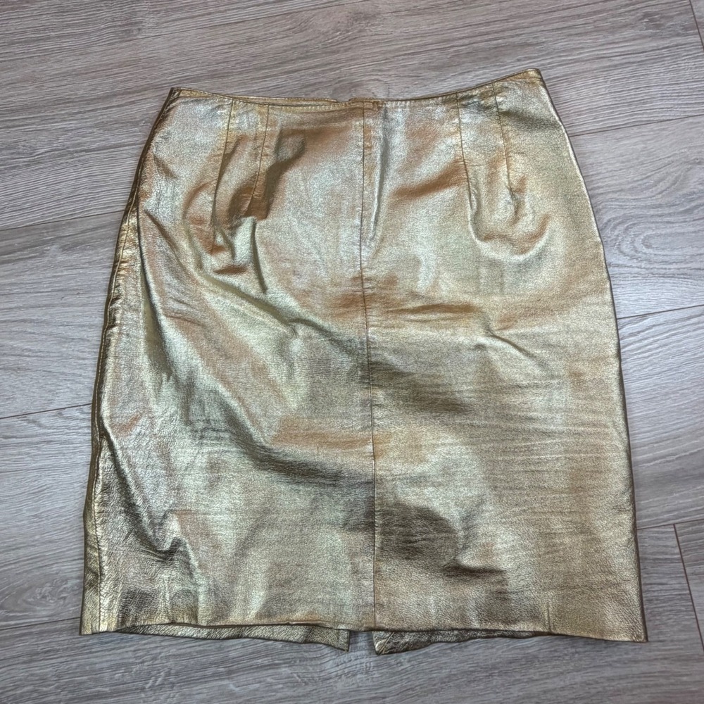 Siena Studio Vintage Gold Metallic Leather Pencil Skirt Womens Sz 10 High‎ Waist